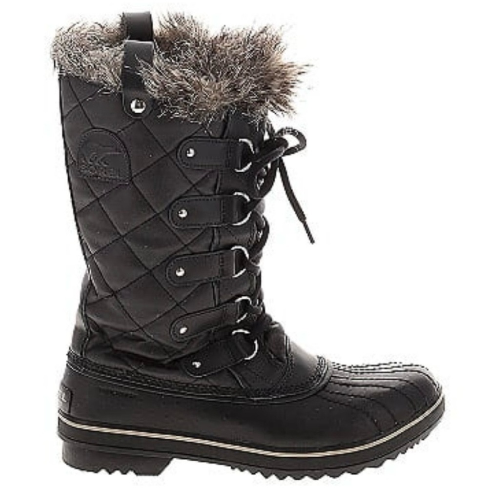 Sorel Black Quilted Winter Boots with Faux Fur